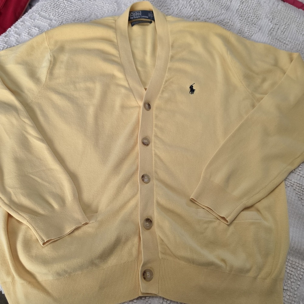 Polo Ralph Lauren Cardigan Size XLarge 5 Button Yellow Preppy Grandpacore